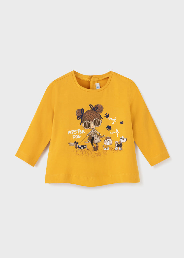 AW21 MAYORAL Baby Girls Mustard Hipster Dog Long Sleeve Top - 2085