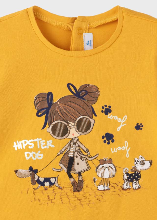 AW21 MAYORAL Baby Girls Mustard Hipster Dog Long Sleeve Top - 2085