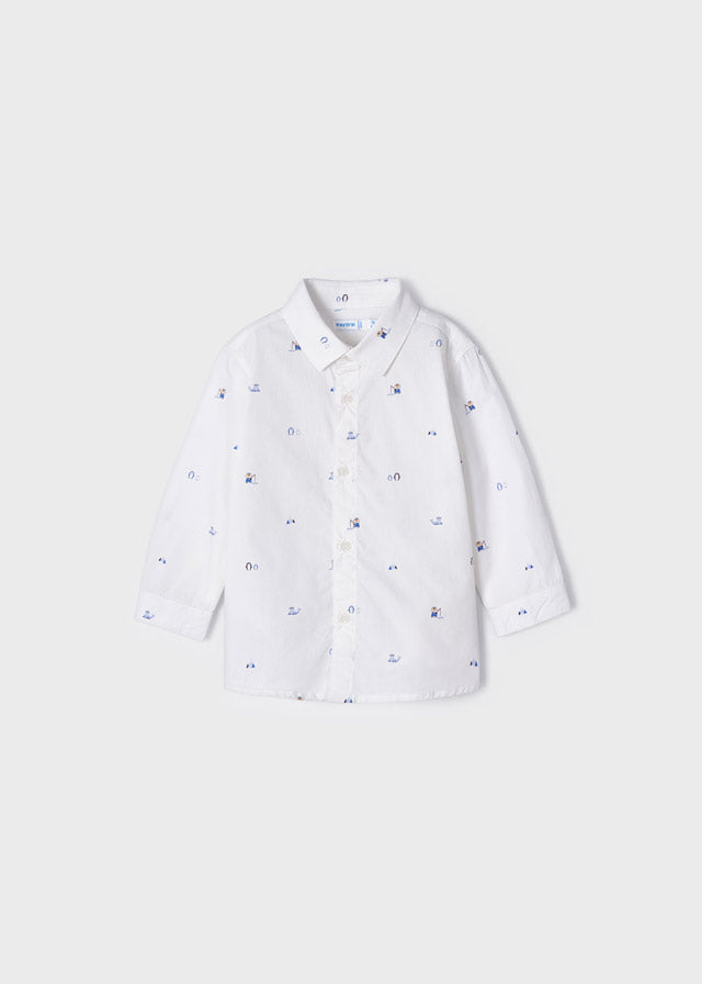 MAYORAL Boys White Cotton Print Shirt - CLEARANCE SALE