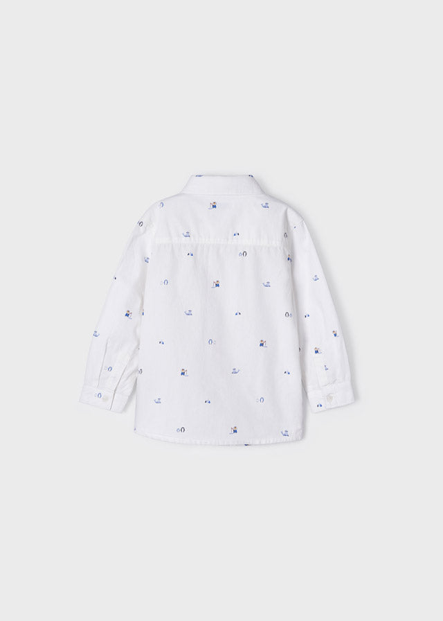 MAYORAL Boys White Cotton Print Shirt - CLEARANCE SALE