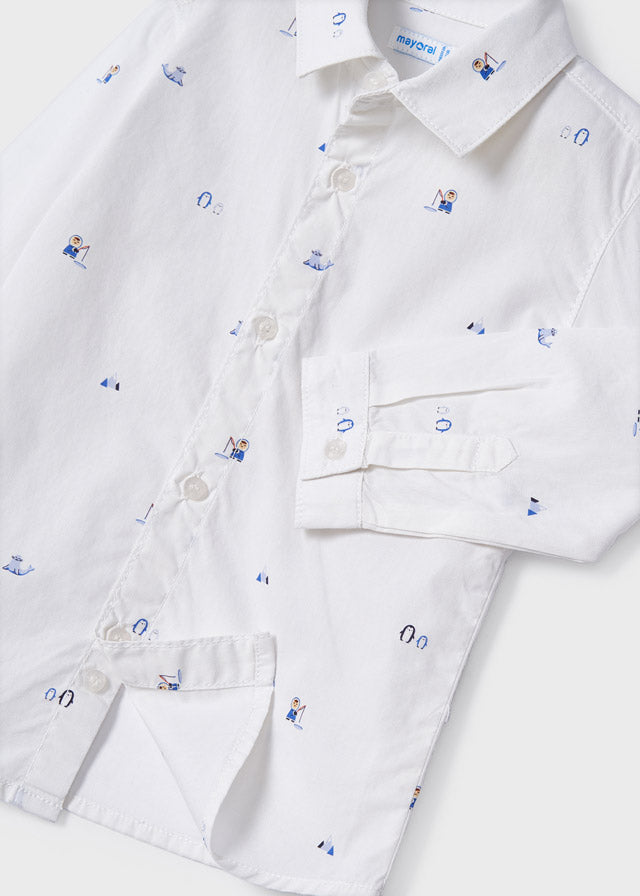 MAYORAL Boys White Cotton Print Shirt - CLEARANCE SALE