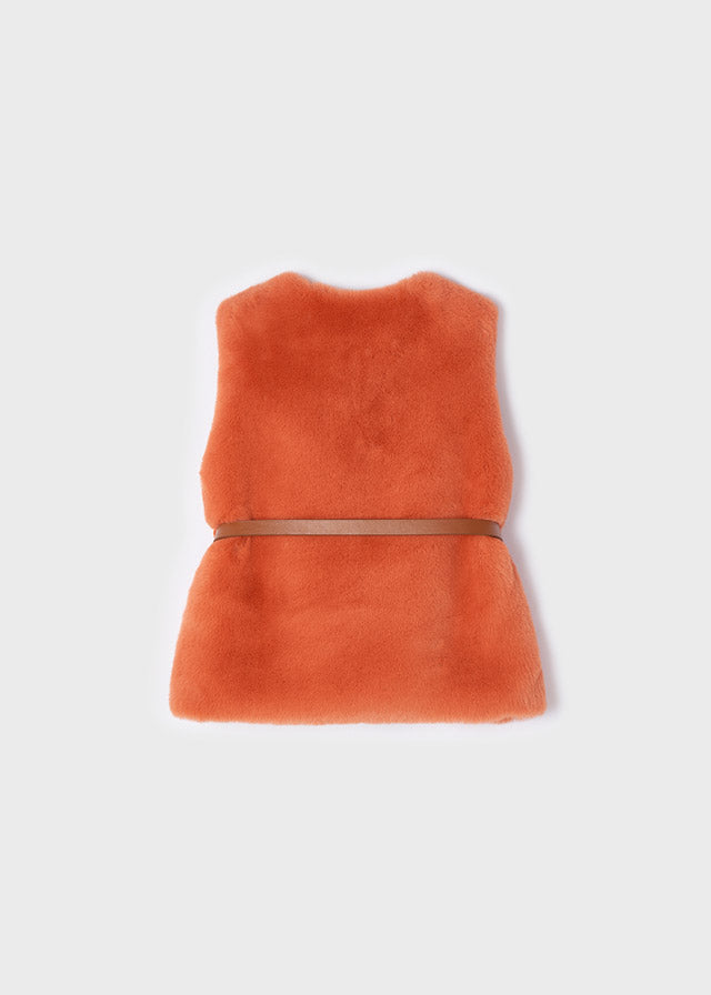 MAYORAL Girls Orange Faux Fur Gilet with Belt 