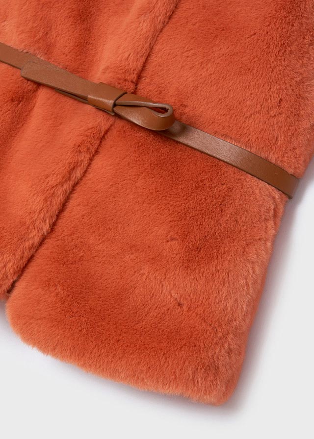 MAYORAL Girls Orange Faux Fur Gilet with Belt 