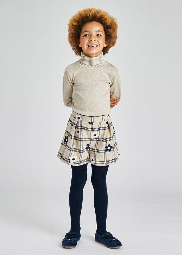 MAYORAL Girls Navy Flower Embroidered Shorts