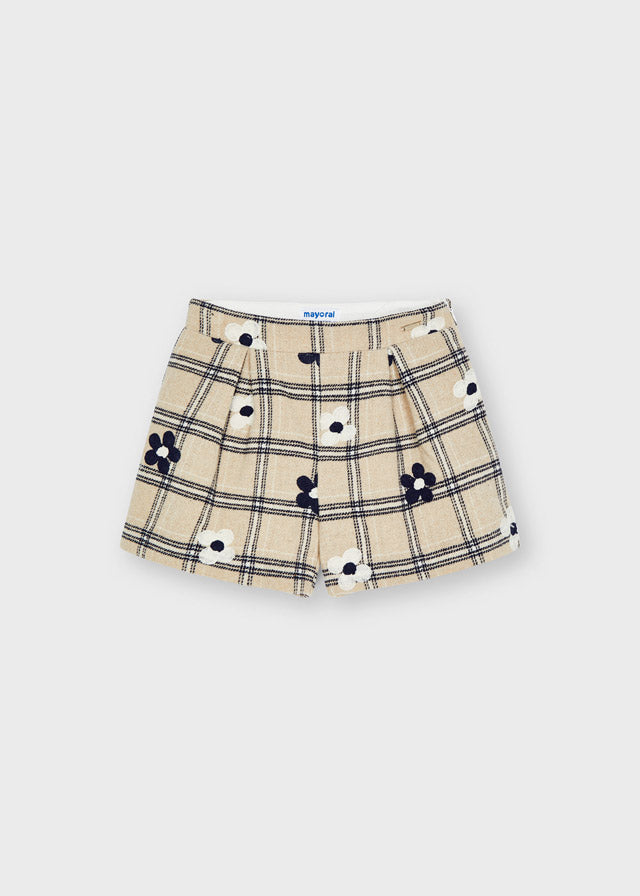 MAYORAL Girls Navy Flower Embroidered Shorts
