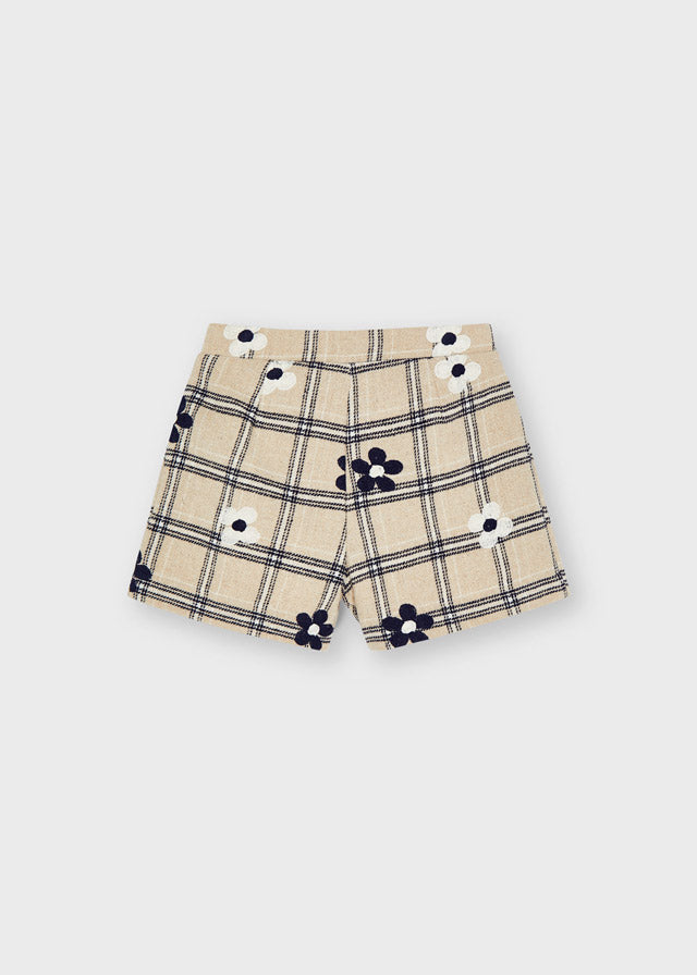 MAYORAL Girls Navy Flower Embroidered Shorts