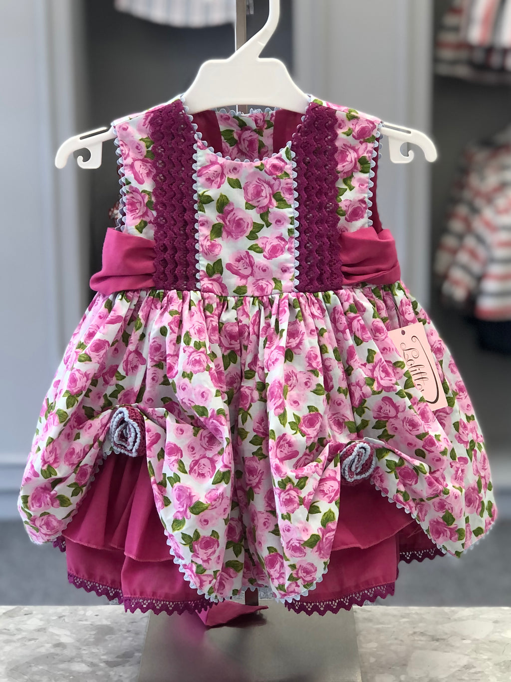 LOLITTOS Baby Girls Pink Floral Rose Puffball Dress