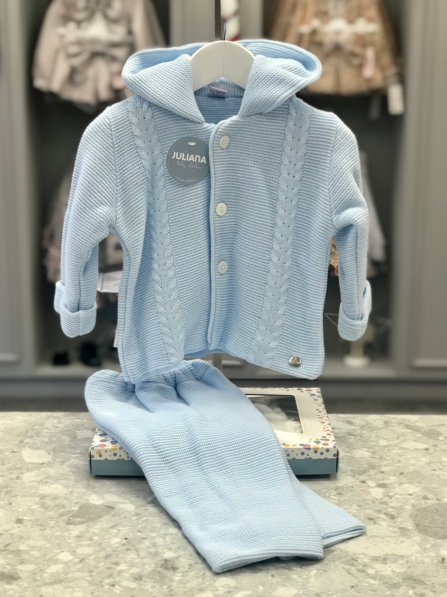 JULIANA Blue Baby Boys Knitted Pram Suit