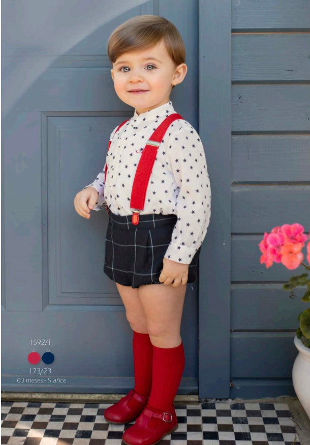 MIRANDA Navy Boys Short Set with Braces