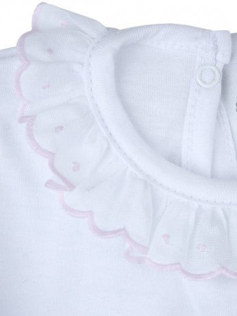 RAPIFE White Short Sleeve Vest with Pink Embroidered Collar - 877