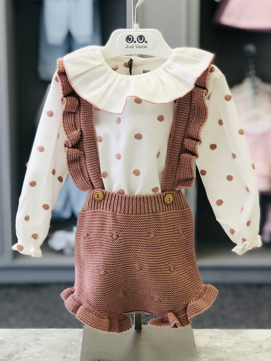 JOSE VARON Baby Girls Rose Pink Polka Dot Blouse & Romper Set