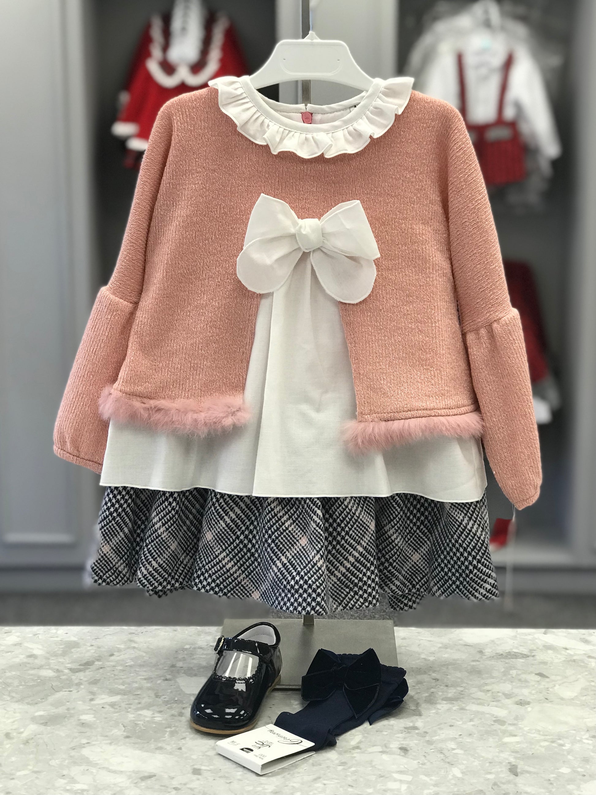 CUKA Rose Pink & Navy Check Girls Dress