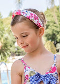 DOLCE PETIT Girls Pink & Blue Floral Knot Hairband - 2410