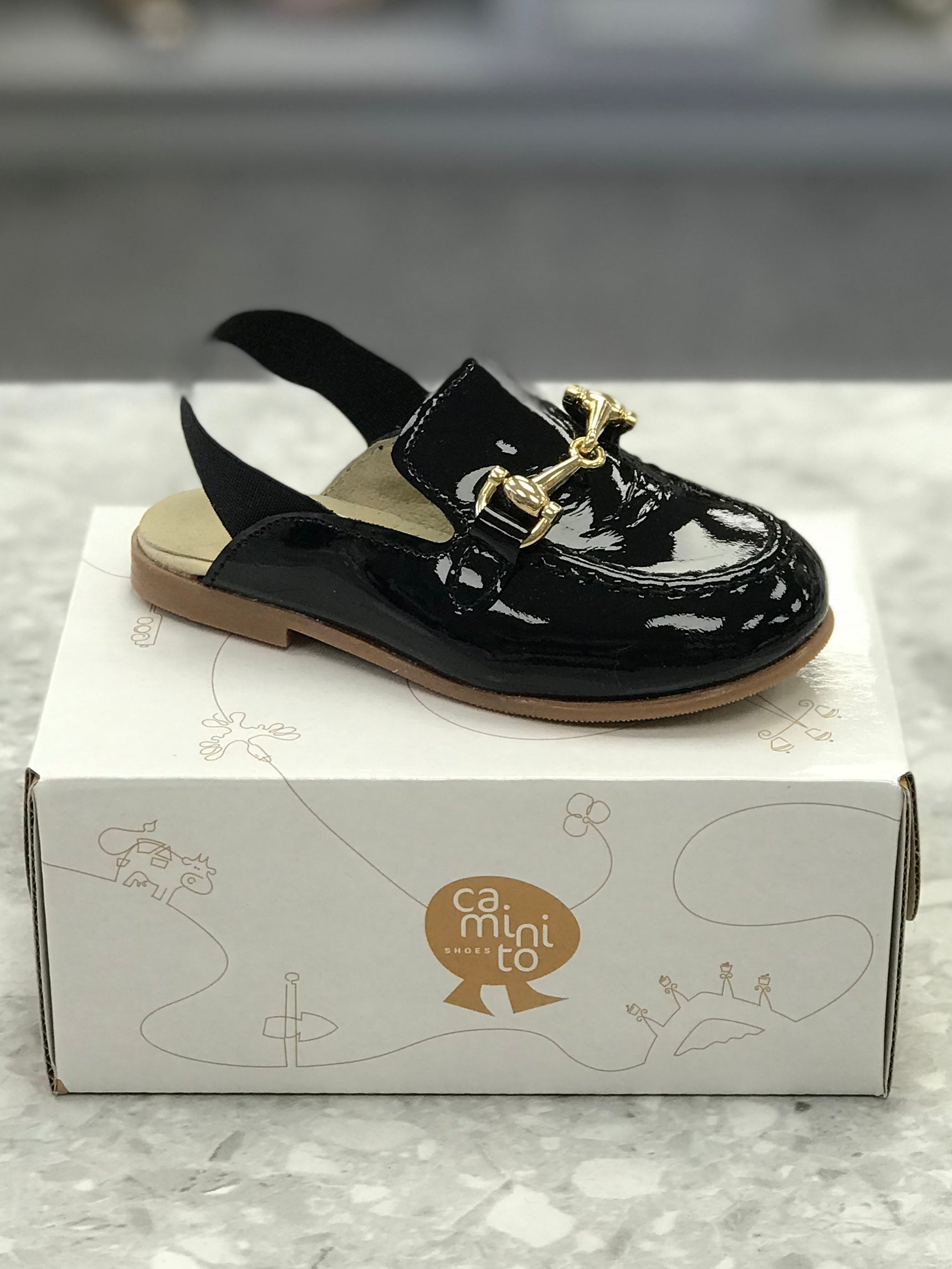 CAMINITO Black Patent Leather Slingback Loafer