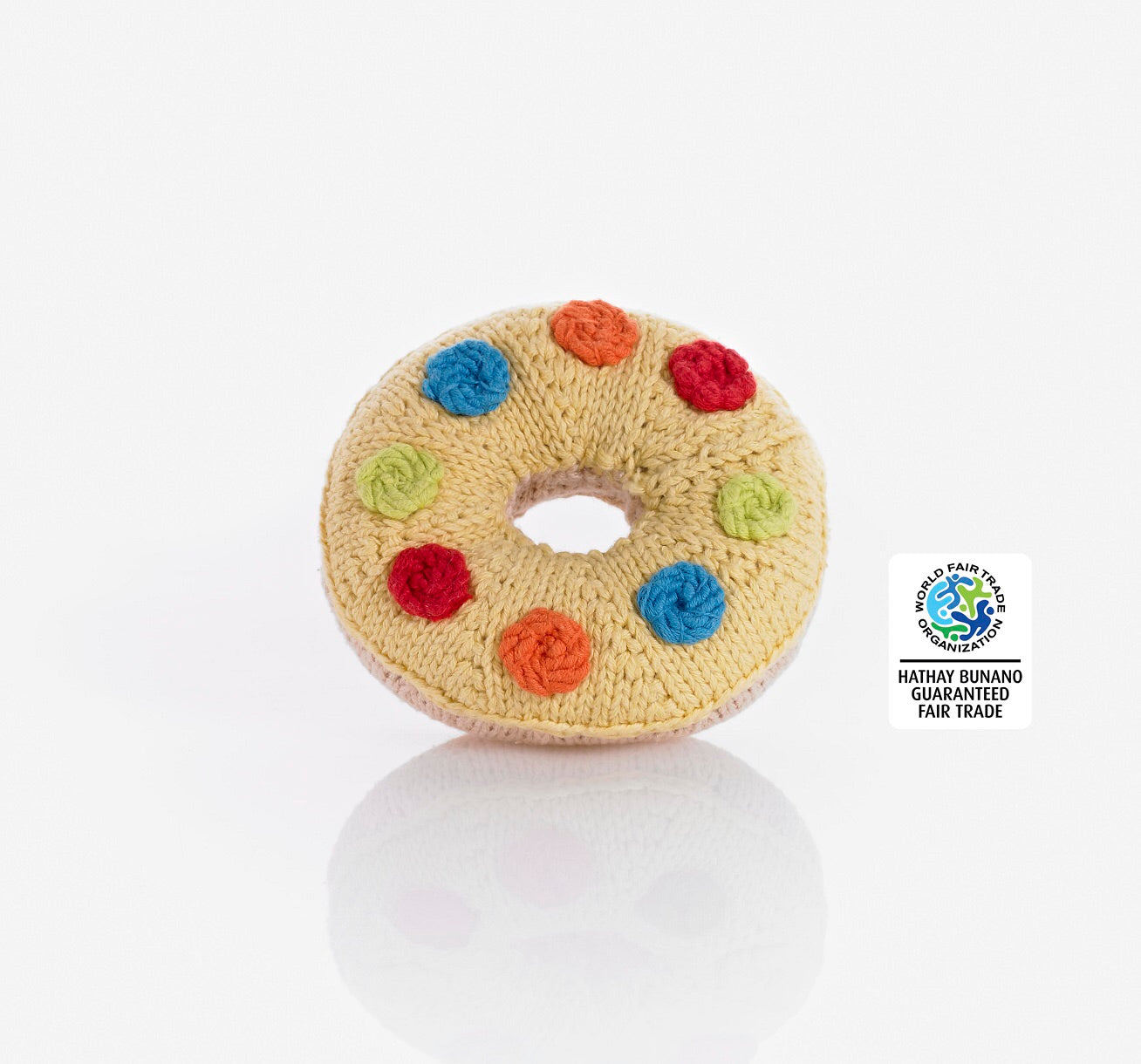 BEST YEARS Fairtrade Yellow Cotton Donut Baby Rattle 
