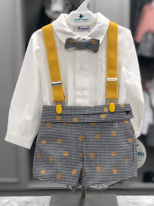 MIRANDA Navy & Gold Baby Boys Short Set with Braces - NON RETURNABLE