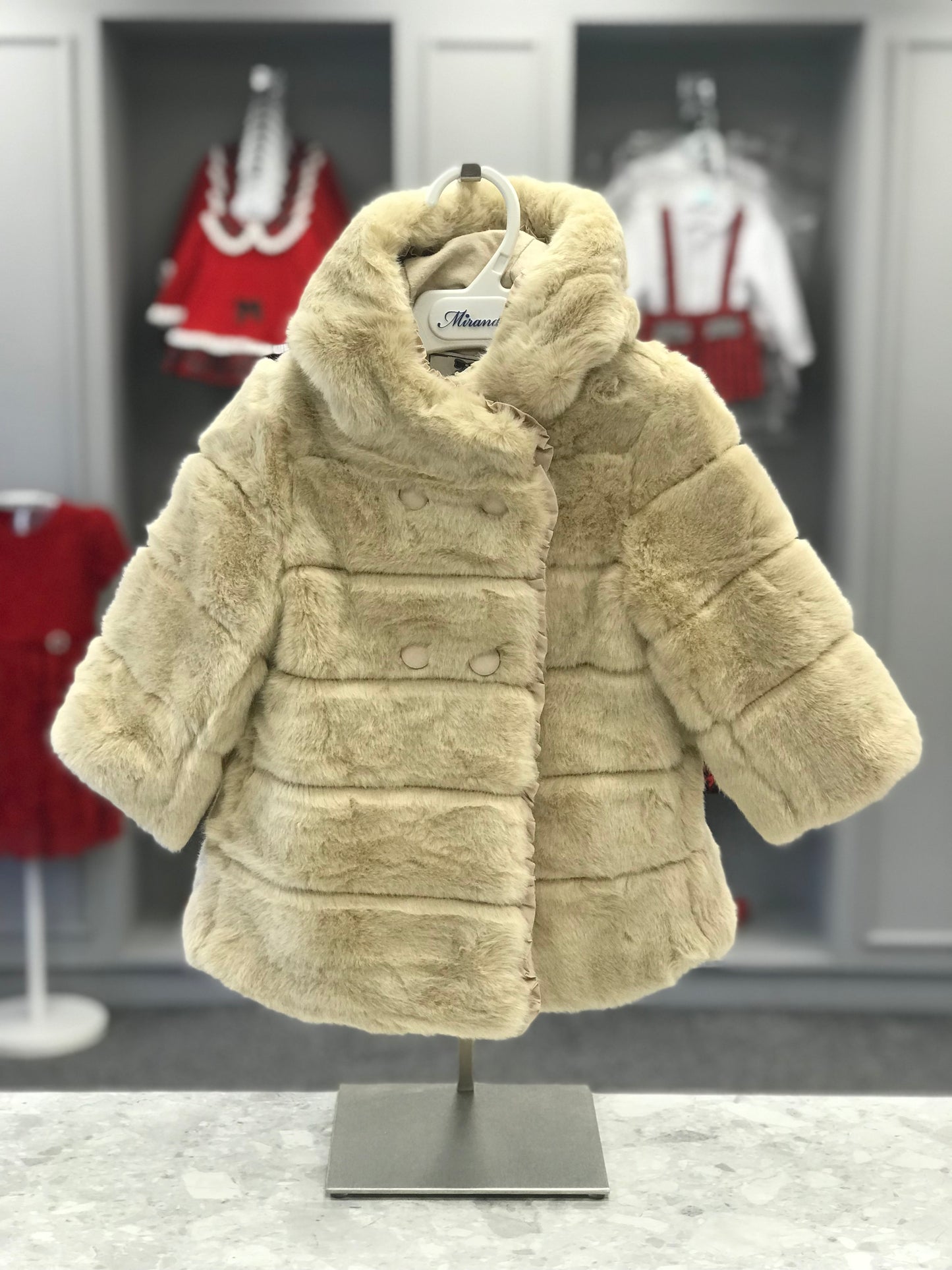 MIRANDA Beige Faux Fur Baby Girls Coat - NON RETURNABLE