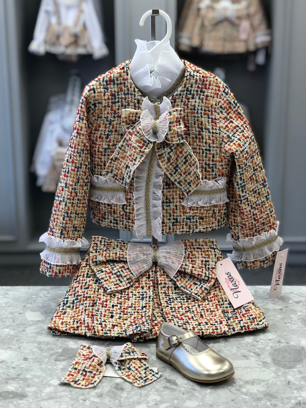 NAXOS AW22 Coco Tweed Girls Four Piece Skirt Set with Jacket - CLEARANCE SALE
