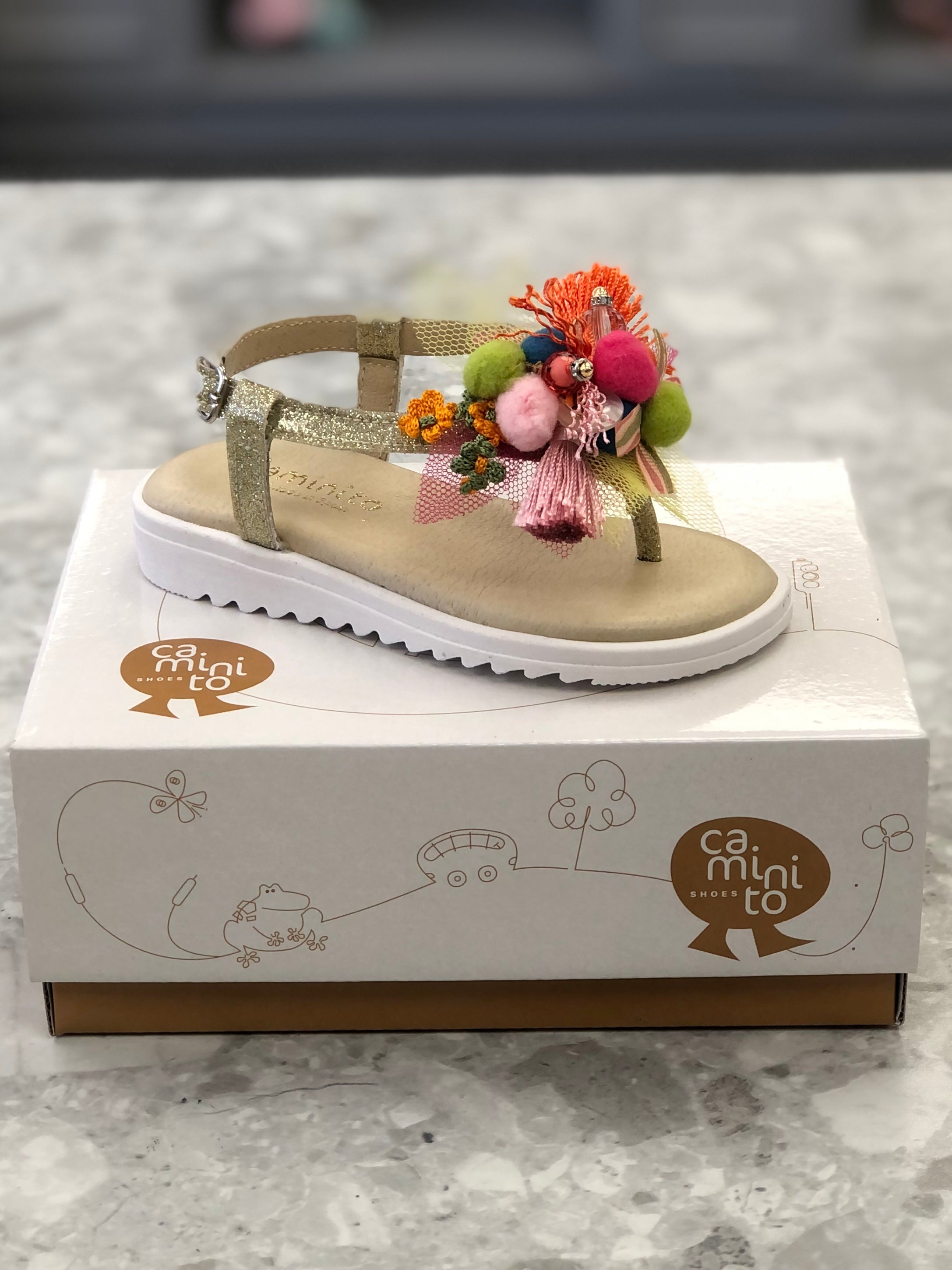 SS22 CAMINITO Gold Leather Glitter Sandal