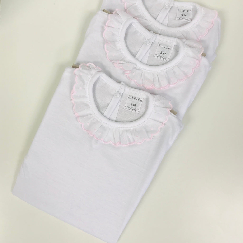 AW19 Rapife White Short Sleeve Vest with Pink Embroidered Collar - 877