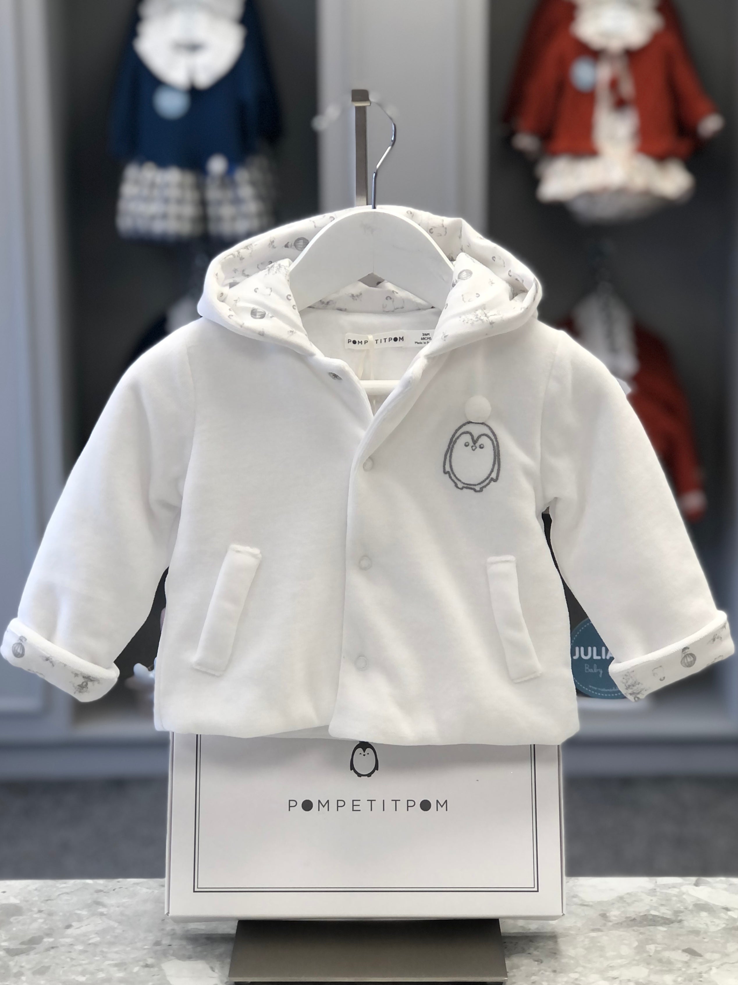 POM PETIT POM Grey & White Unisex Velour Jacket