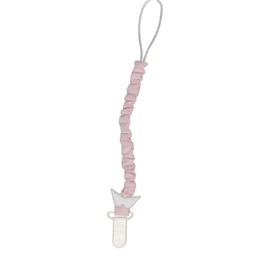 Baby Gi pink Pima cotton dummy clip with signature angel wings, made in Portugal.