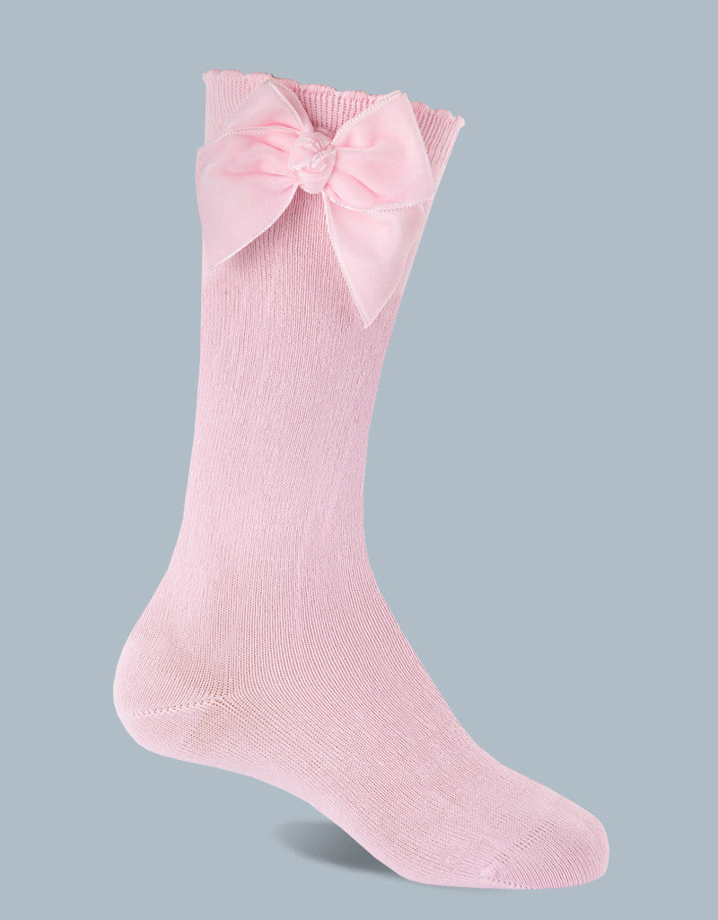 JC CASTELLA Girls Pink Velvet Bow Socks - 57600