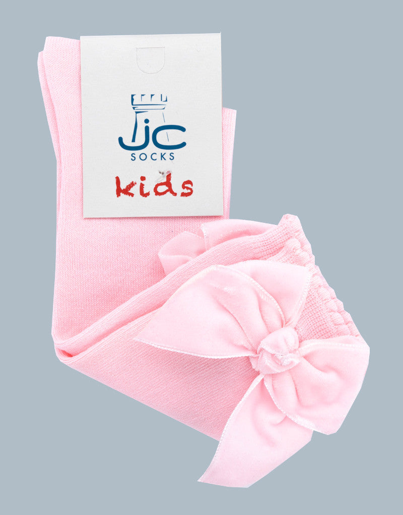 JC CASTELLA Girls Pink Velvet Bow Socks - 57600