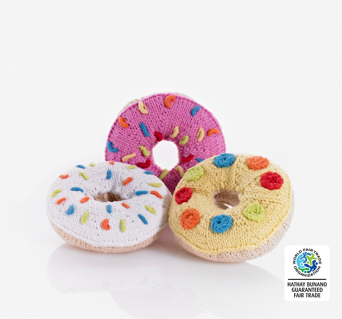 BEST YEARS Fairtrade Yellow Cotton Donut Baby Rattle 