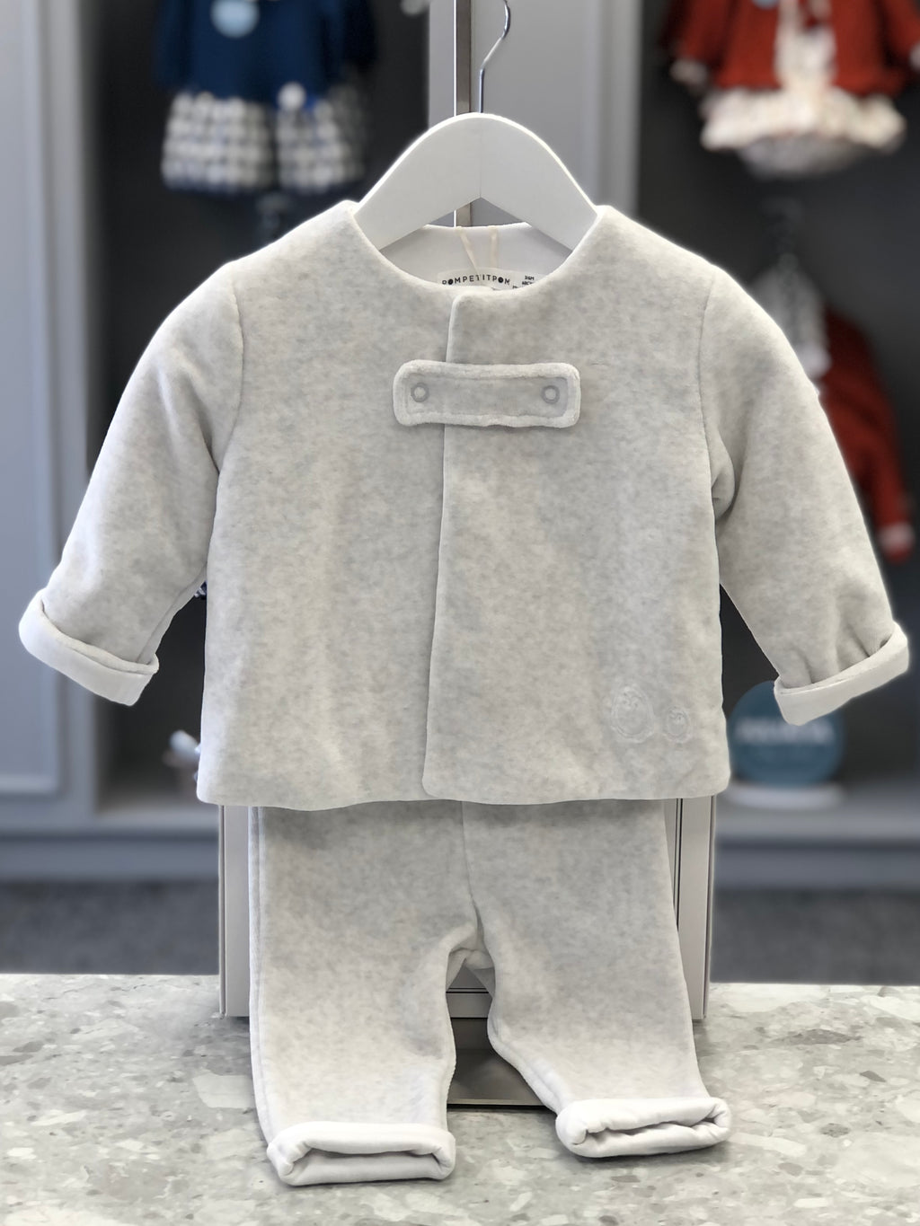 POM PETIT POM Grey Baby Boys Jacket & Trousers