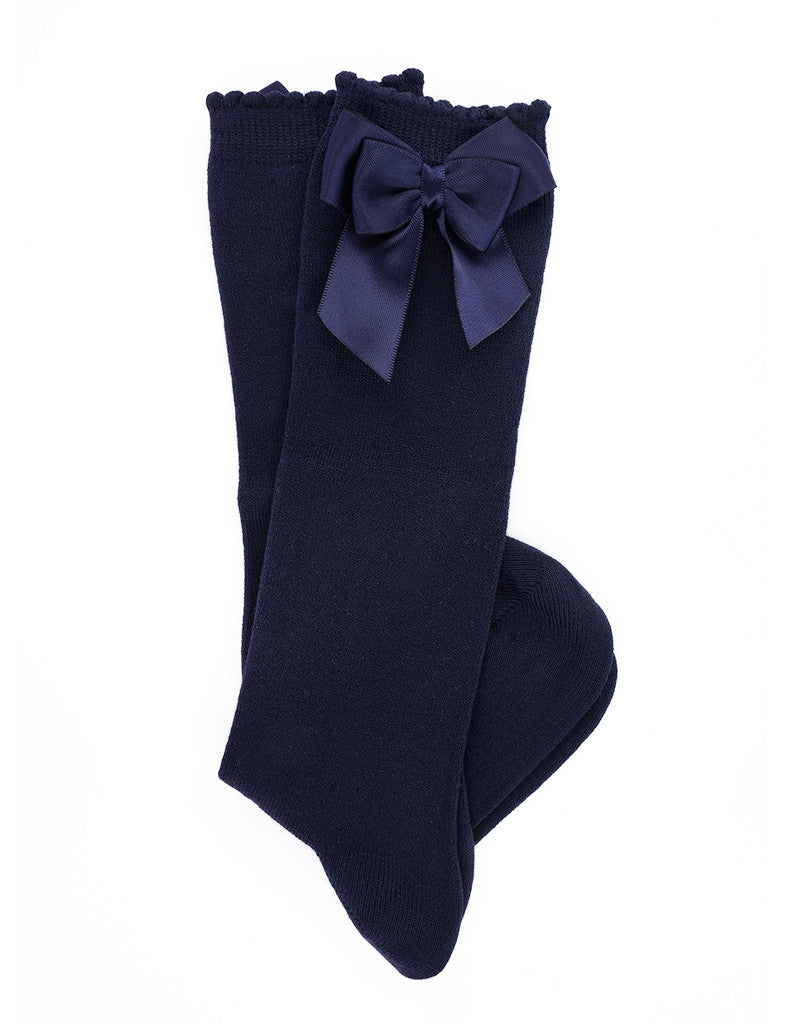 JC CASTELLA Girls Navy Satin Double Bow Socks - 57200
