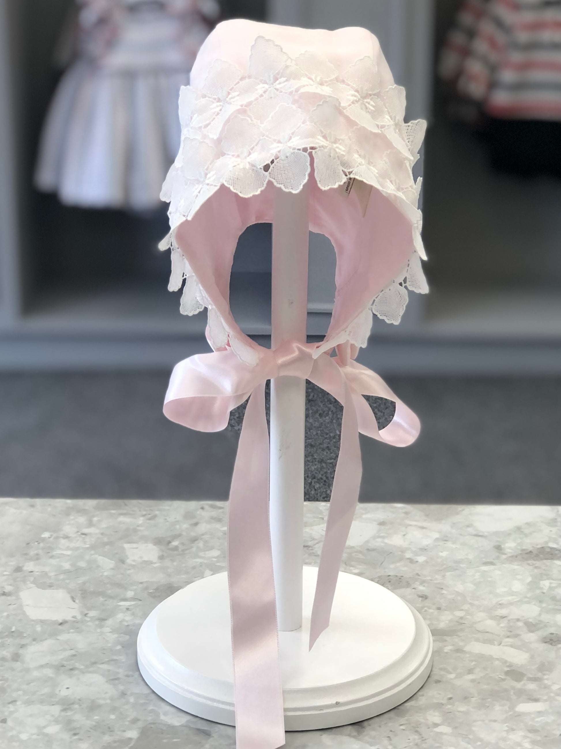 PICCOLA SPERANZA Baby Girls Pink & White Bonnet