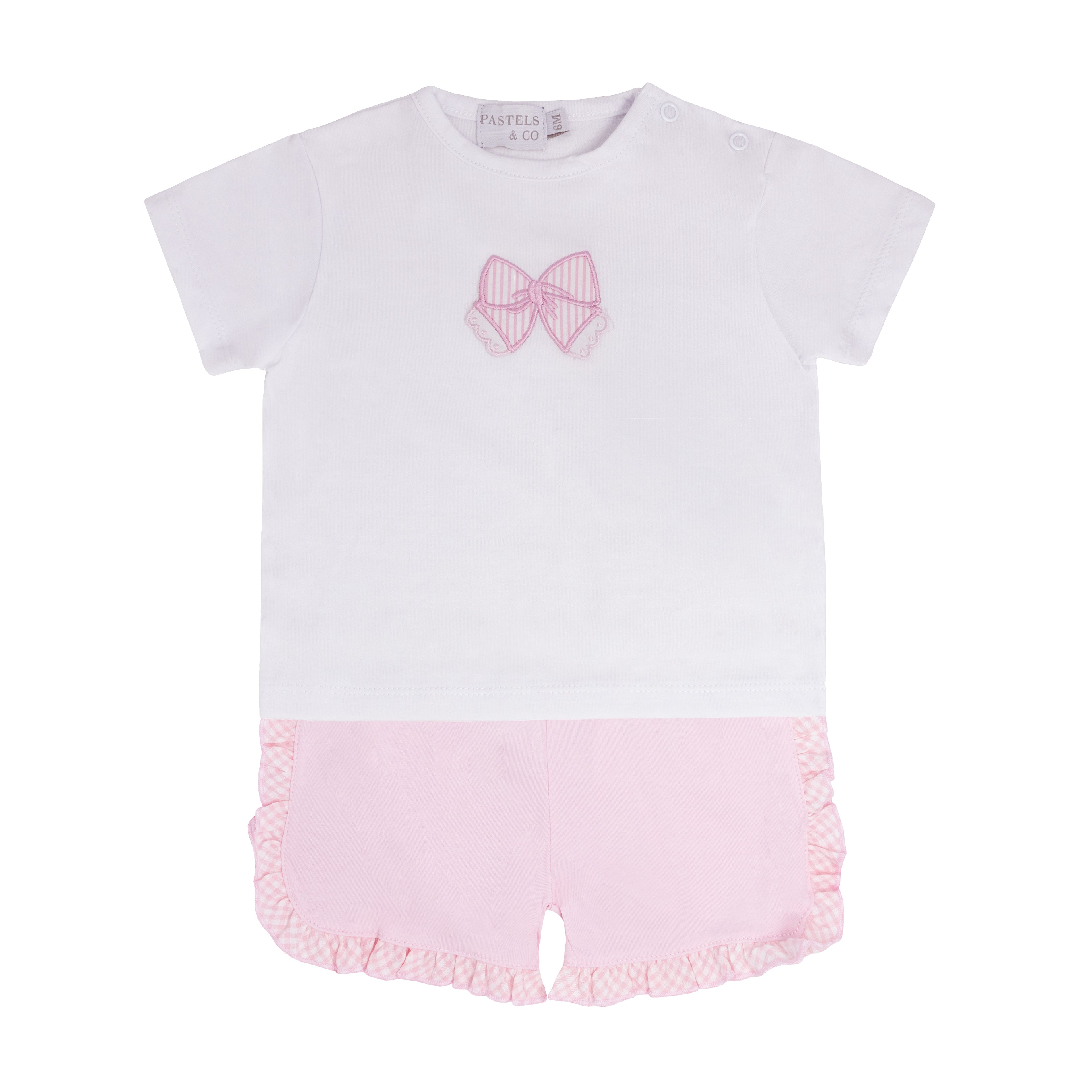 PASTELS & CO Geneen Girls Pink & White Gingham Frill Short Set