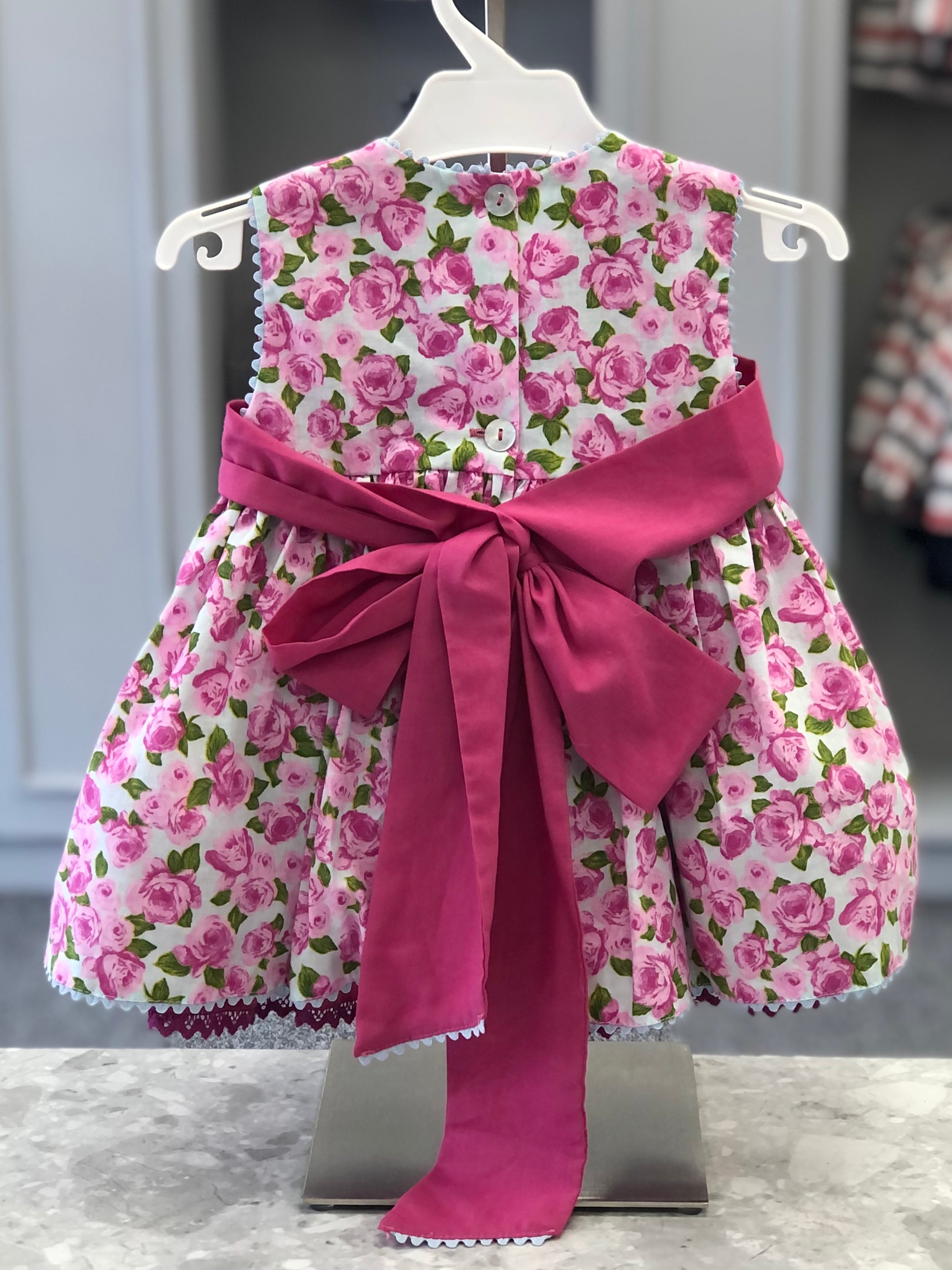 LOLITTOS Baby Girls Pink Floral Rose Puffball Dress