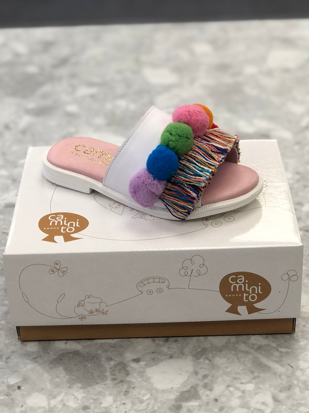 SS22 CAMINITIO MultiColour Pom Pom Slider Sandal