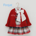 FOQUE Snowflake Girls Red Peplum Frill Cardigan 
