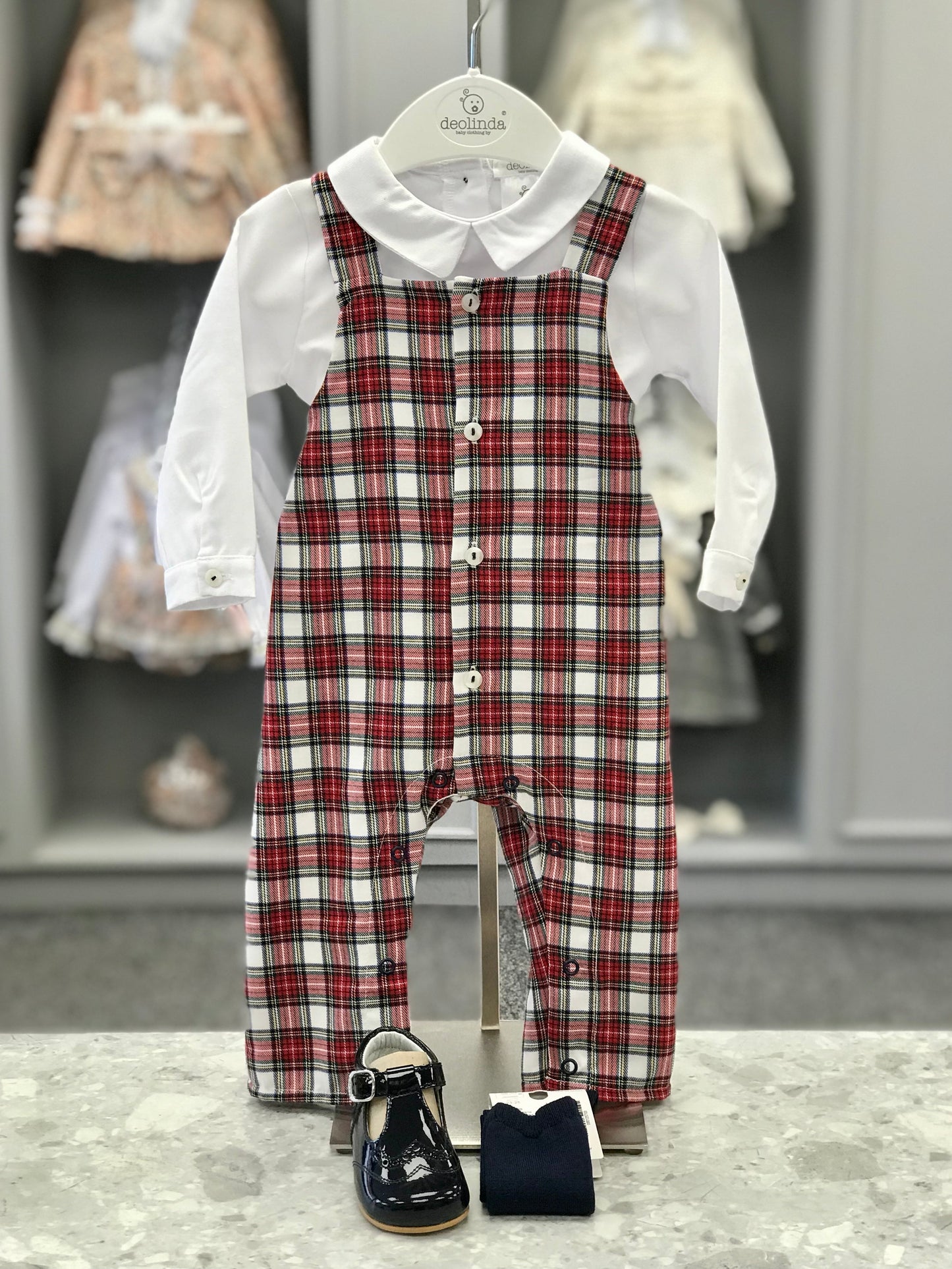 AW22 DEOLINDA Alaska Baby Boys Tartan Dungaree Set - 22623