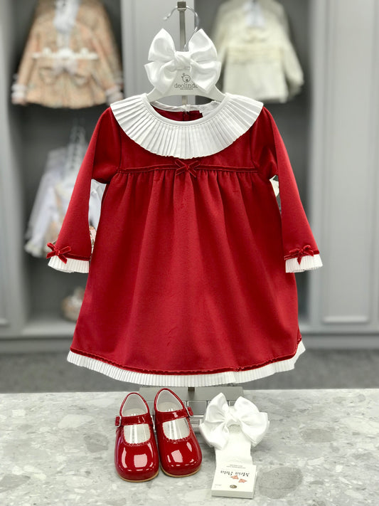 AW22 DEOLINDA Paris Baby Girls Red Velvet Dress - 22409