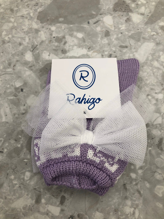 SS22 RAHIGO Lilac & White Tulle Bow Socks - 22114