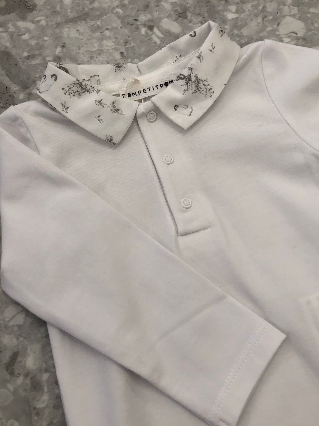POM PETIT POM Grey & White Baby Boys Long Sleeve Body