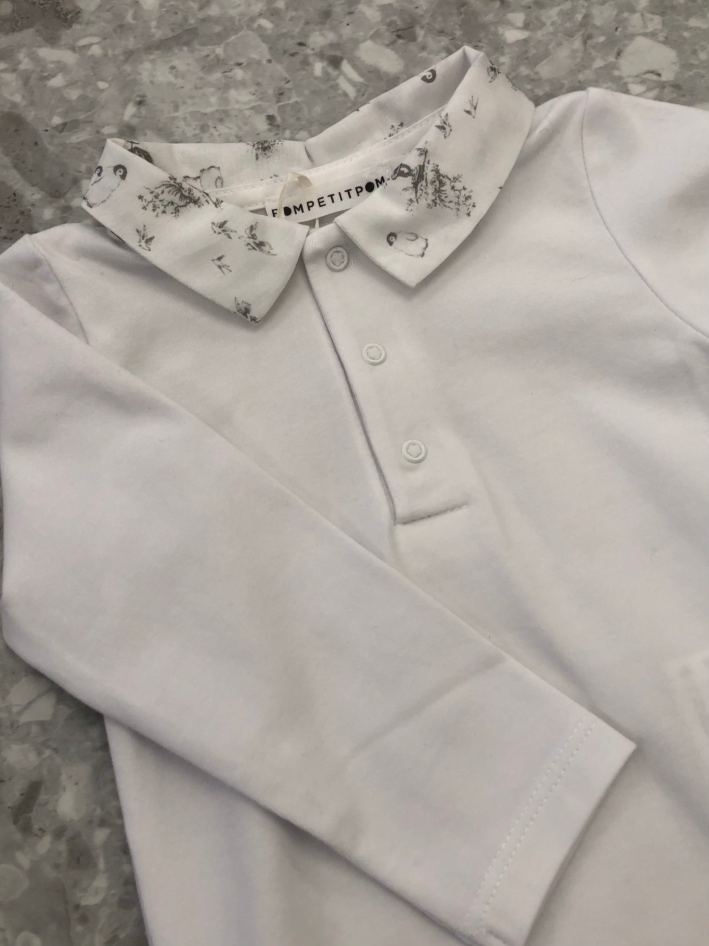 POM PETIT POM Grey & White Baby Boys Long Sleeve Body