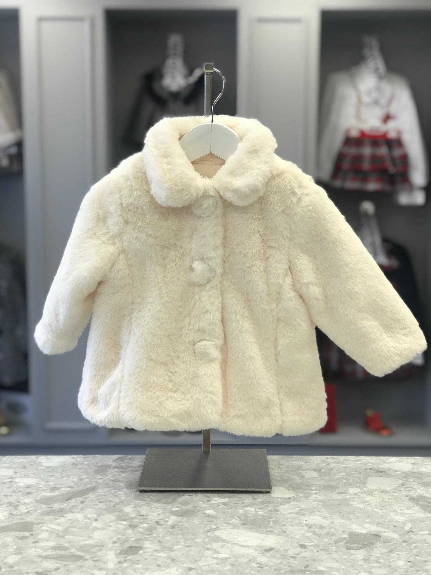 BABYBOL Baby Girls Cream Faux Fur Coat - Non Returnable