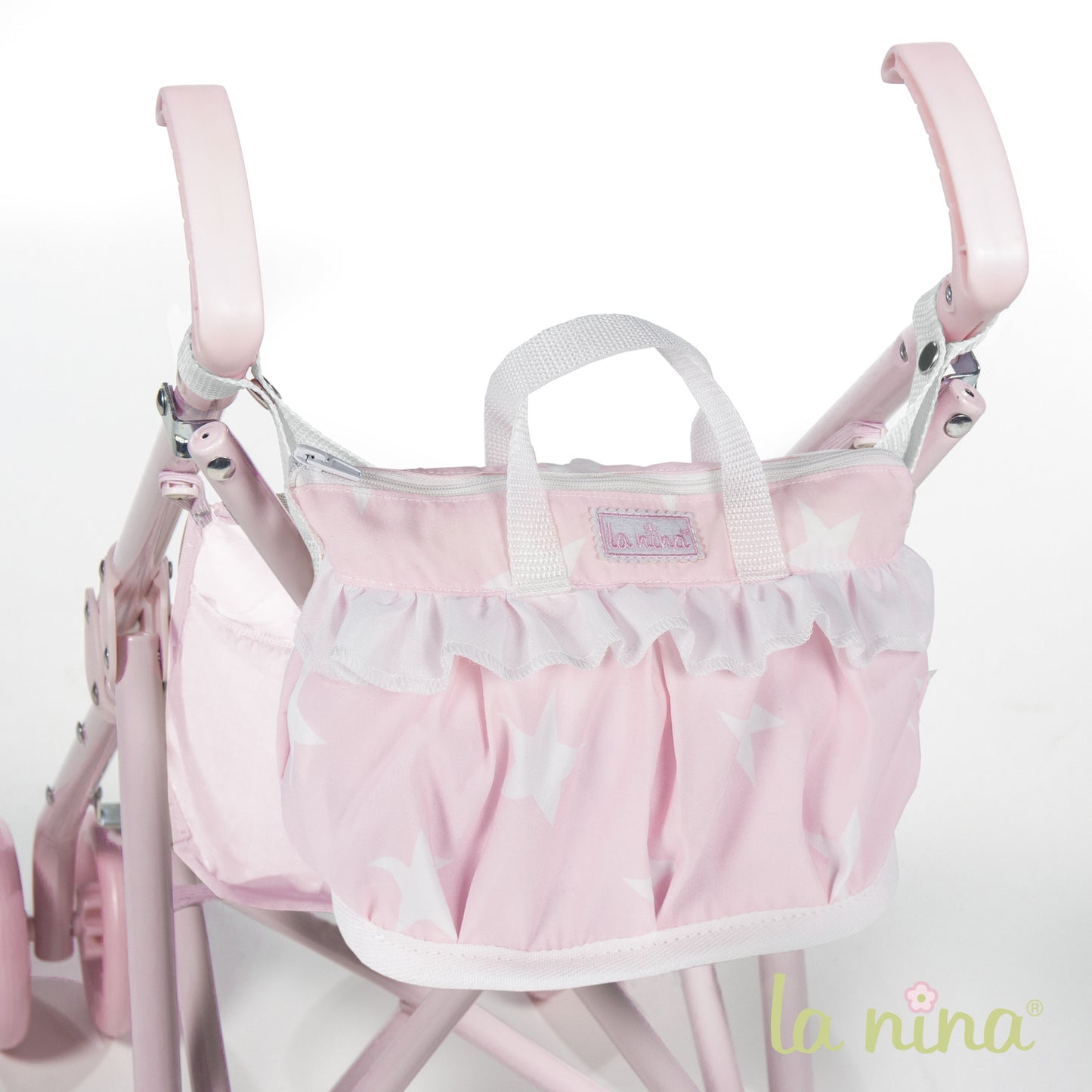La Nina Carlota Pink & White Dolls Pram Bag