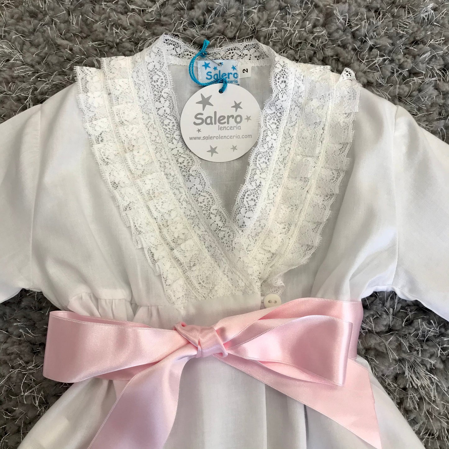 SALERO LENCERIA Isabella White & Pink Girls Dressing Gown
