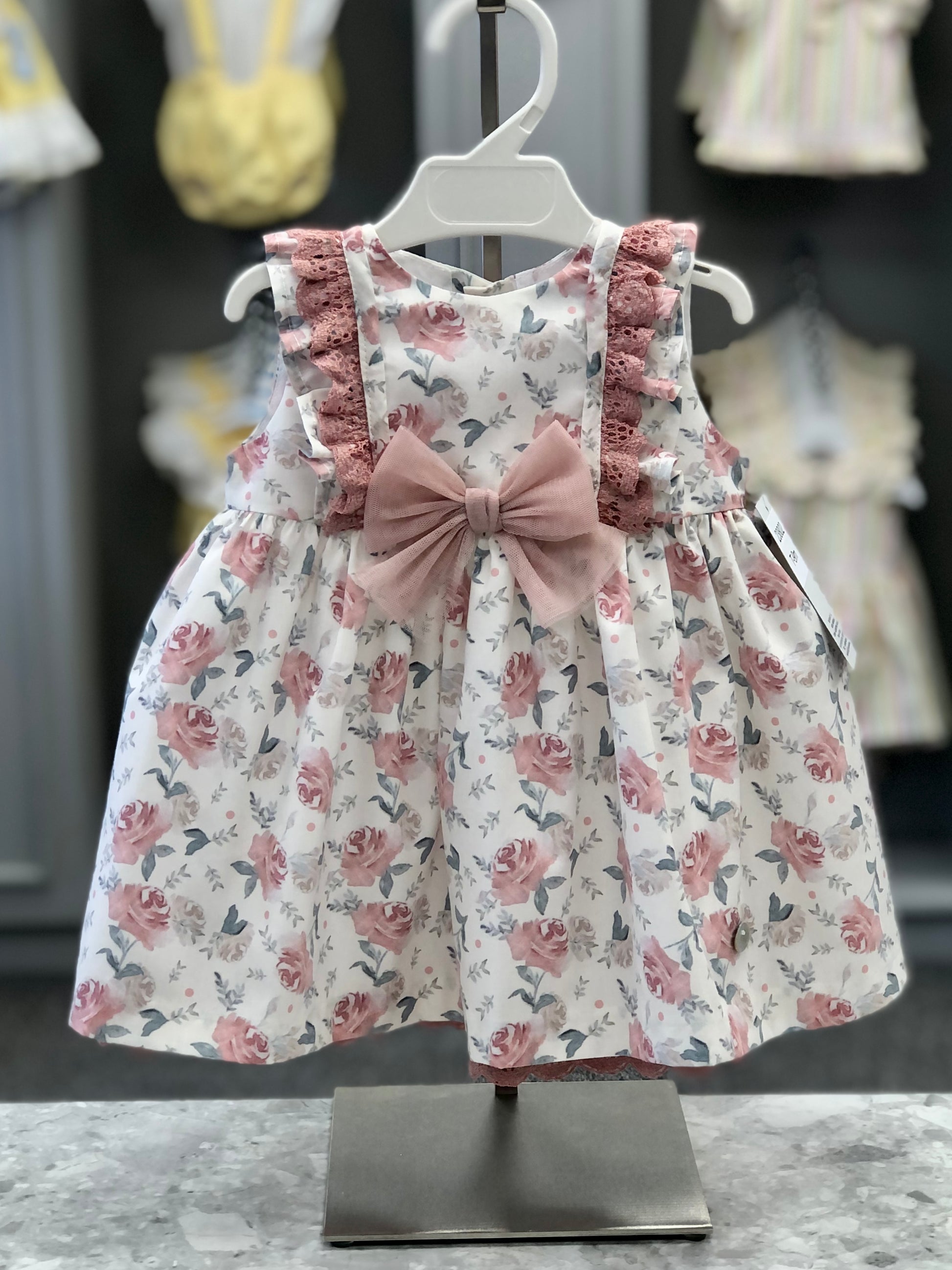 SS23 BASMARTI Rosas Pink Floral Baby Girls Dress