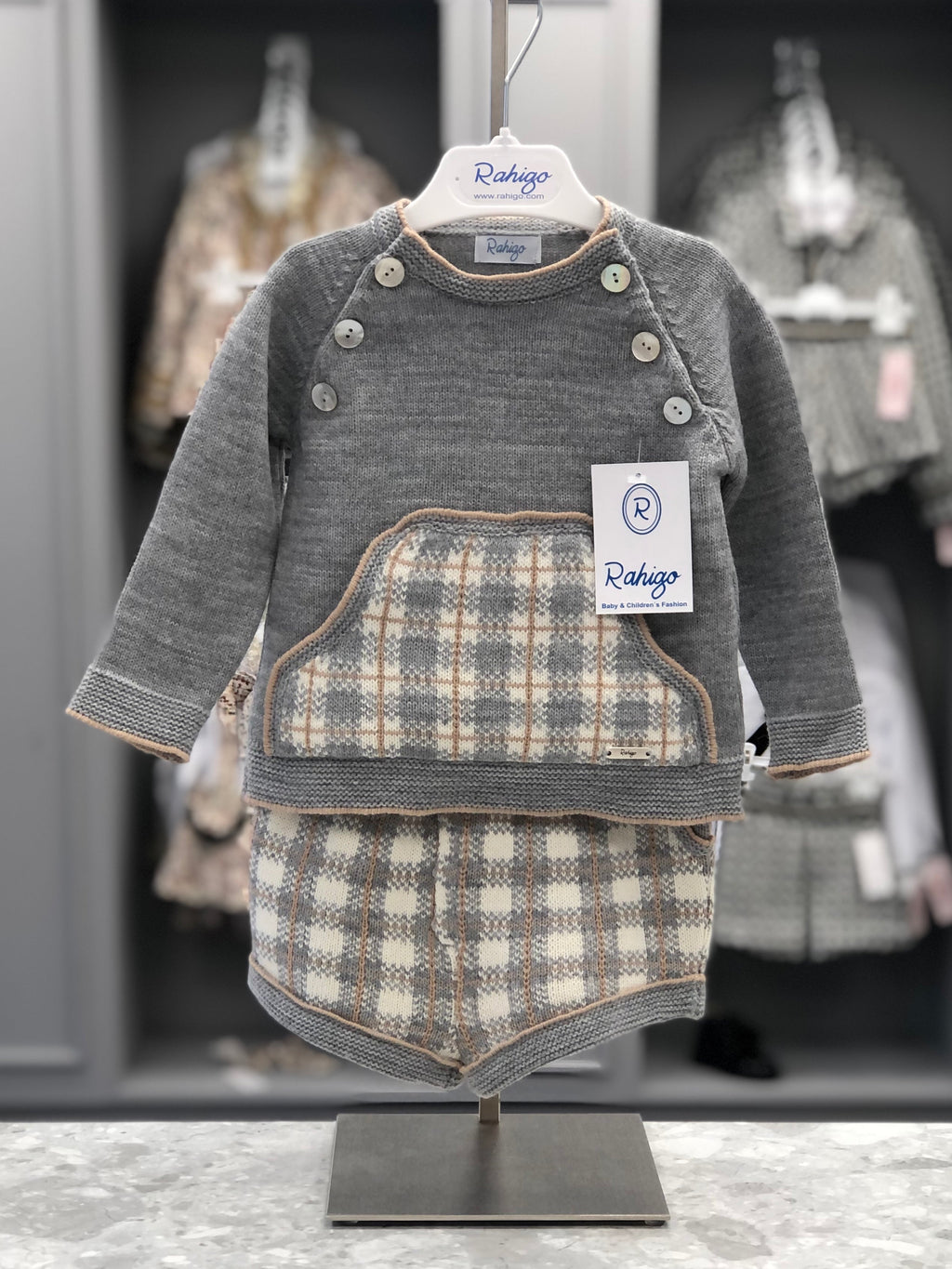 RAHIGO Grey & Camel Baby Boys Knitted Short Set - 21241