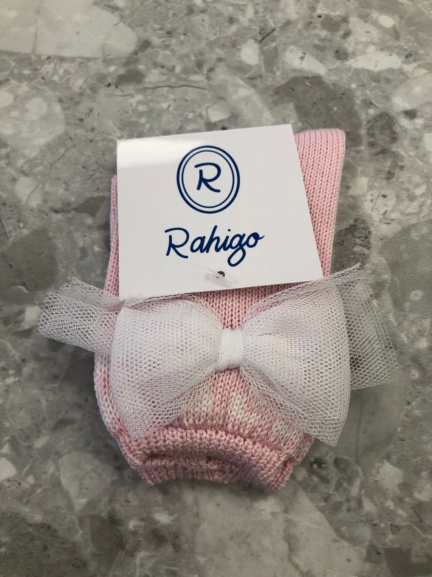 SS22 RAHIGO Pink & White Tulle Bow Socks - 22114