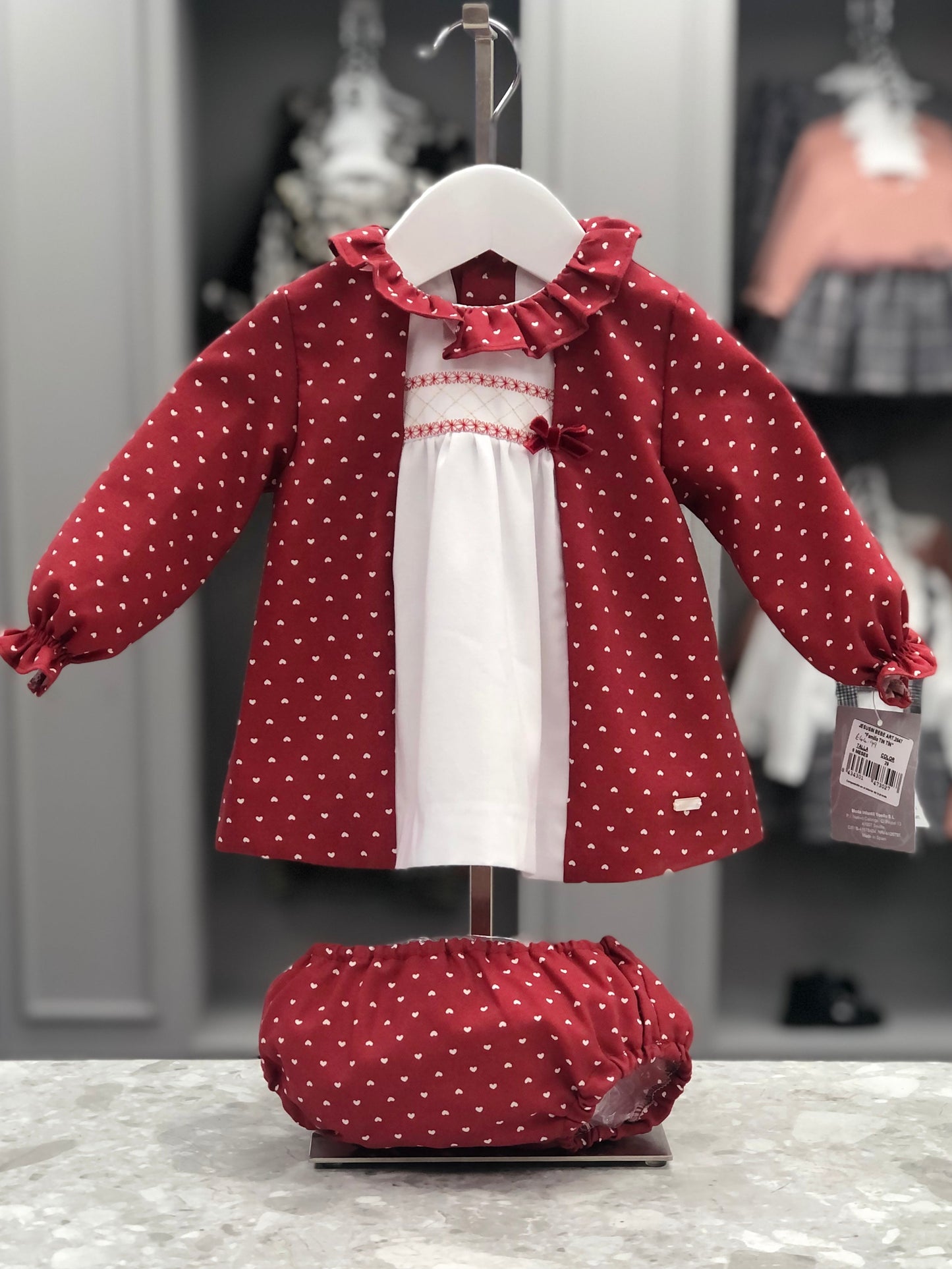 YOEDU Tin Tin Baby Girls Red Heart Print Dress & Bloomers