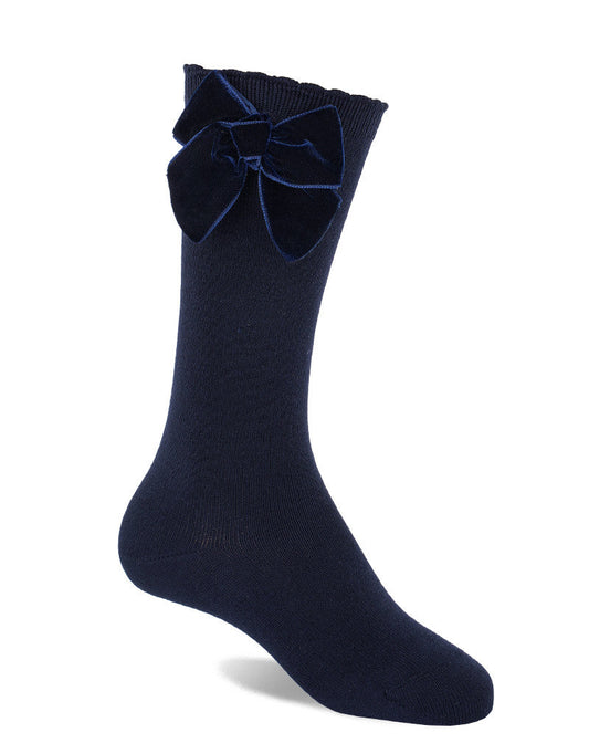 JC CASTELLA Girls Navy Velvet Bow Socks - 57600