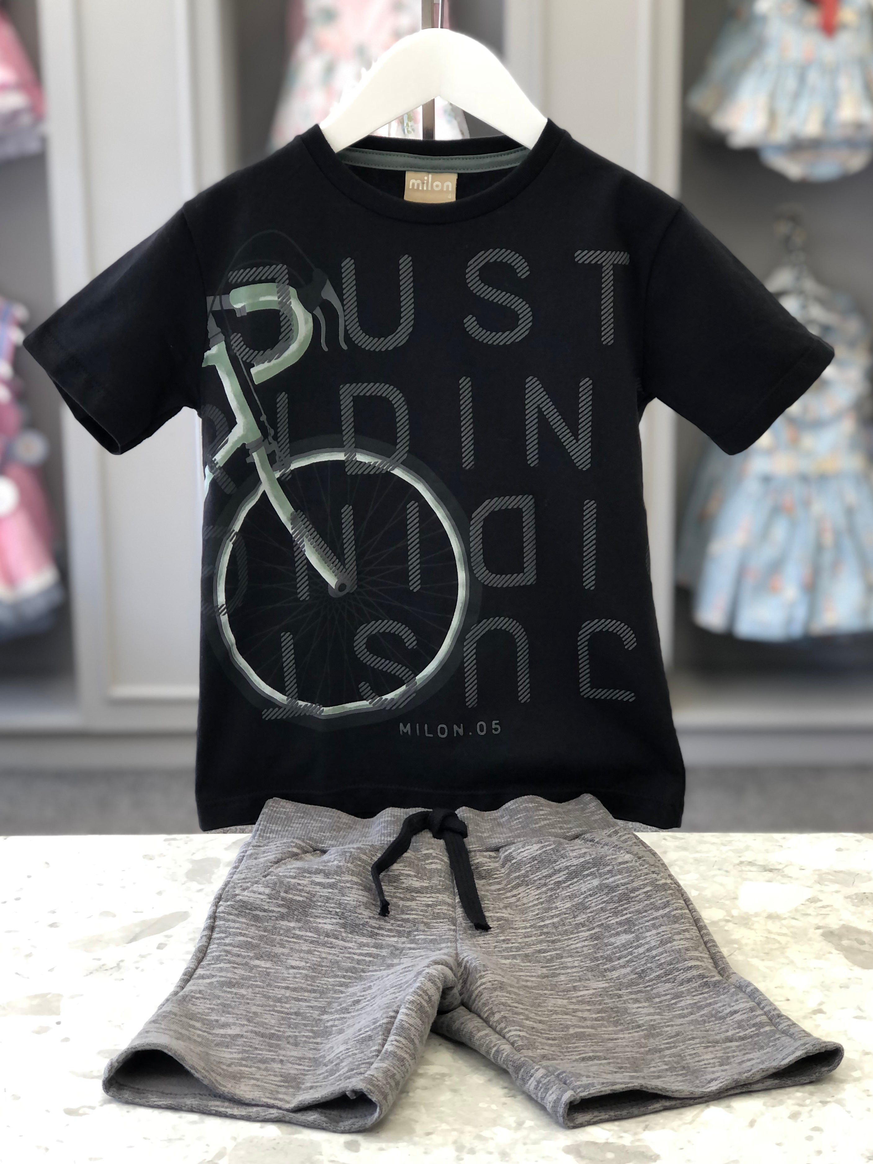SS22 MILON Boys Just Riding Black & Grey Short Set